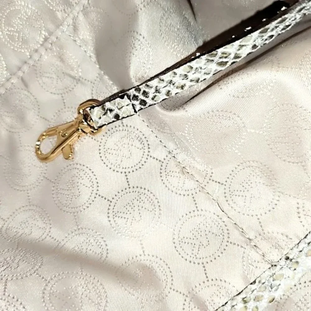 Authentic Michael Kors Beige Python Effect Leather/Suede Bedford Hobo